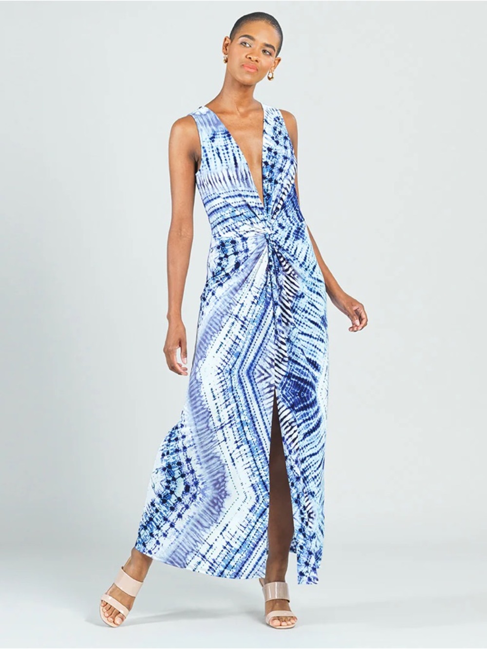 Clara Sun Woo Ocean Blue Acid Wash V-Neck Dress